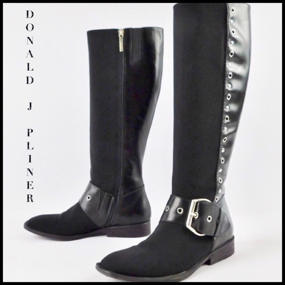 Donald J. Pliner Gale Black Crepe Riding Boots 6.5 - Picture 2 of 8